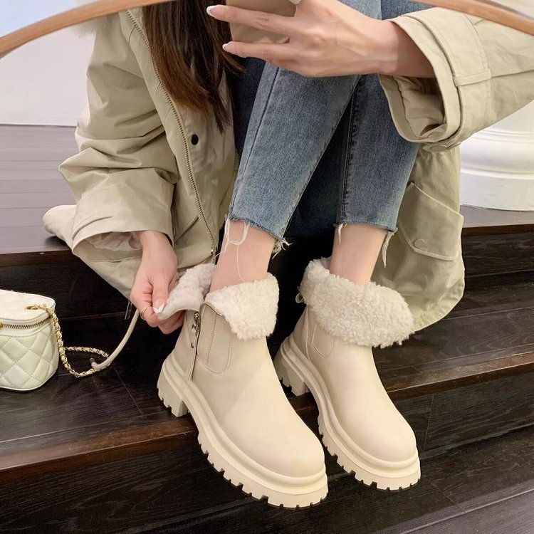 Dropshipping Custom Logo 2024 Chunky Platform Snow Boots Women Shoes Fur Lining Comfortable Waterproof Winter Boots