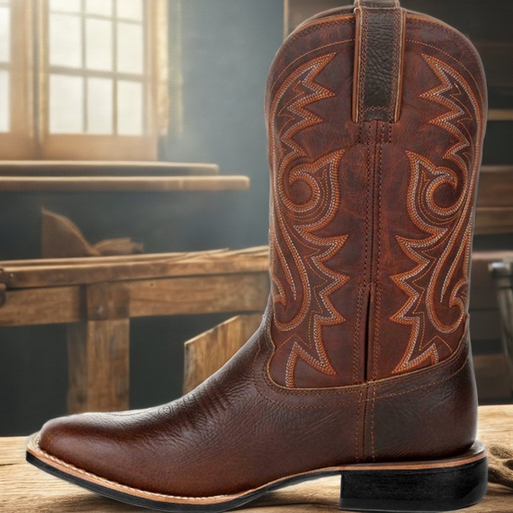 Men's Retro Ankle Boots Embroidered Western Cowboy Style Soft Leather with Flat Chelsea Boots Feature Winter Moto Hiking Shoes
