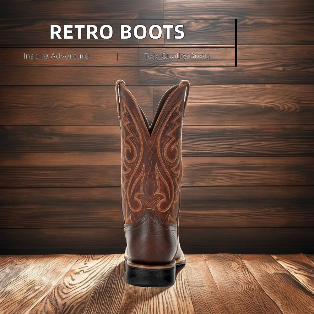 Men's Retro Ankle Boots Embroidered Western Cowboy Style Soft Leather with Flat Chelsea Boots Feature Winter Moto Hiking Shoes