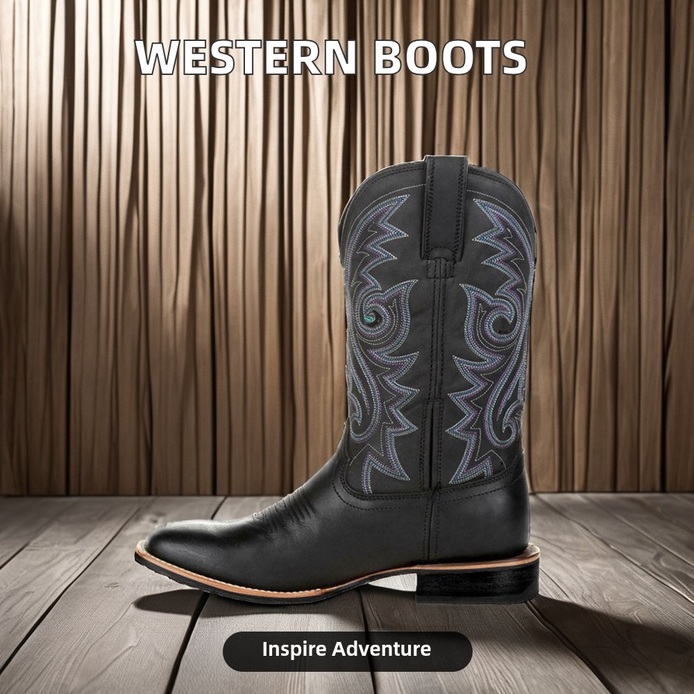 Men's Retro Ankle Boots Embroidered Western Cowboy Style Soft Leather with Flat Chelsea Boots Feature Winter Moto Hiking Shoes