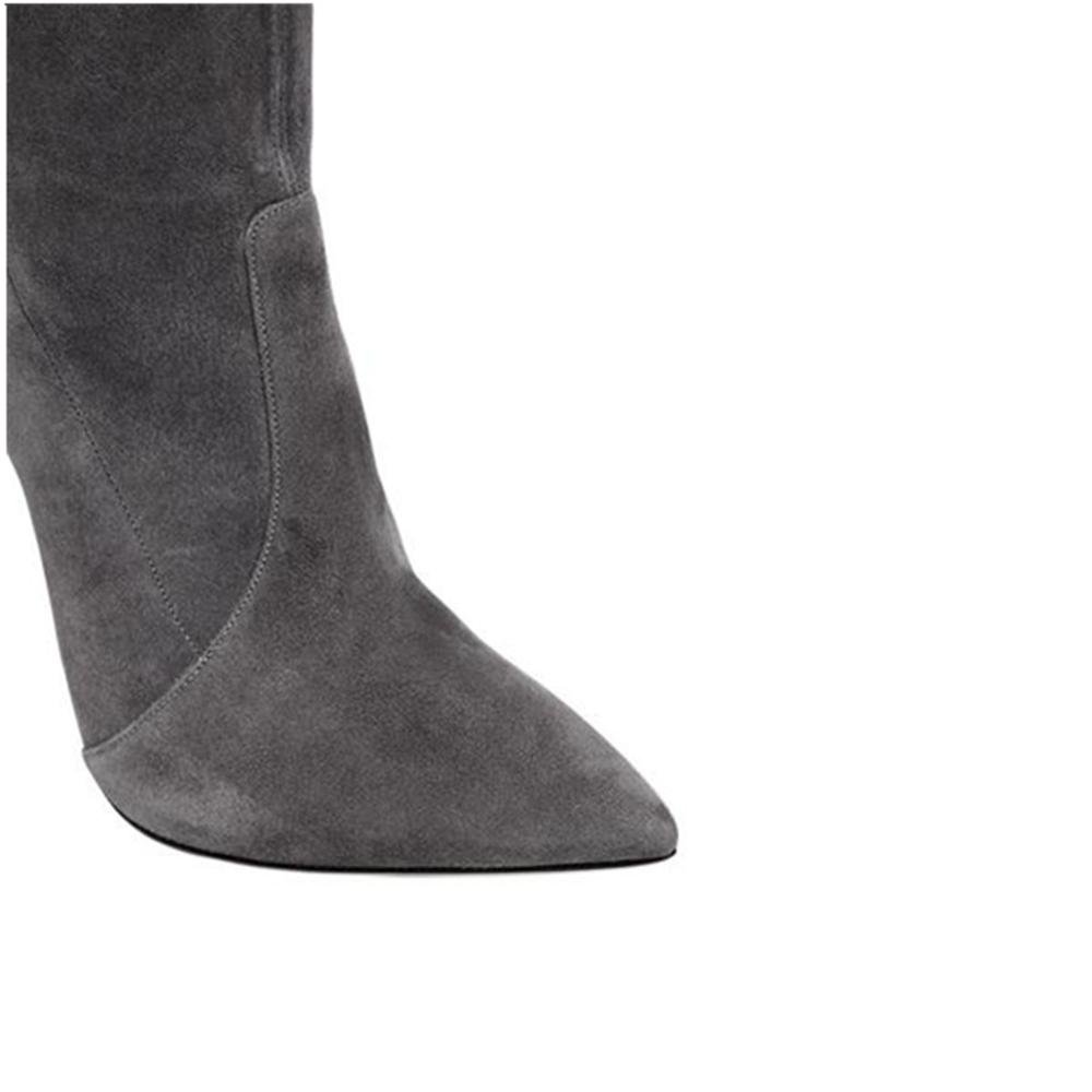 Simple Design Lady Metal High Heel Over Knee Boots Pointed Toe Stiletto Suede Thigh High Stretch Boots