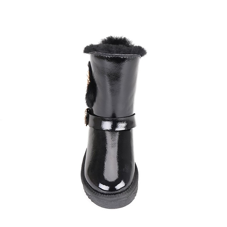 Cheap black durable waterproof cow leather wool lined women snow fur boots for winter
