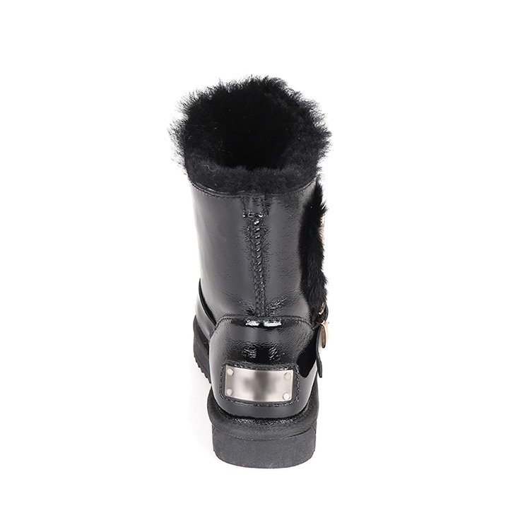 Cheap black durable waterproof cow leather wool lined women snow fur boots for winter