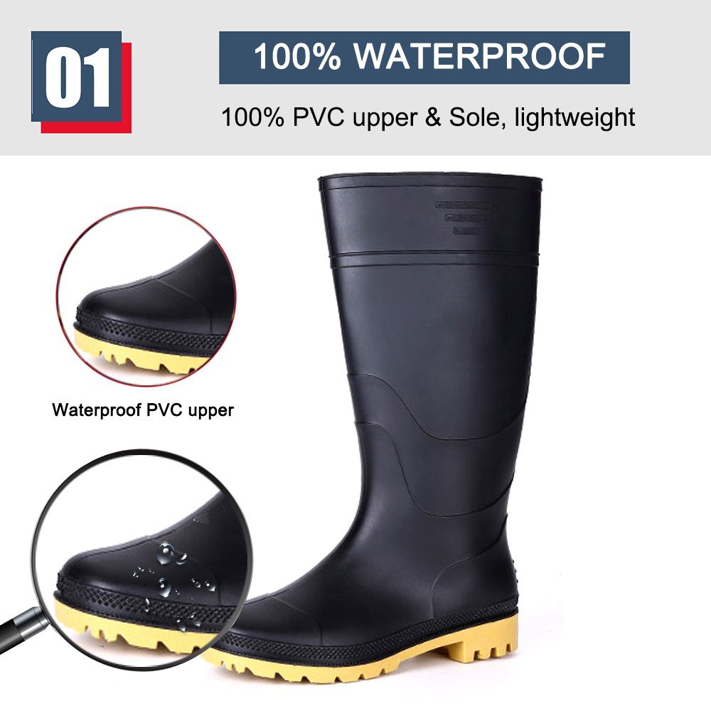 CE verified high ankle black oil acid alkali resistant waterproof light weight non safety pvc rain boots to work