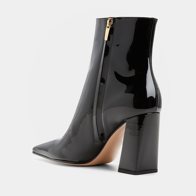 2024 Luxury Women Boots Shoes Simple Design Chunky Heel Square Toe Black Boots Patent Leather Ankle Boots For Women And Ladies