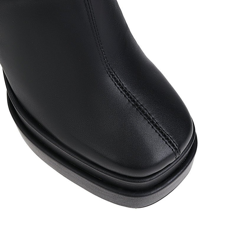34-43 T stage catwalk boots heel patent leather square toe short boots new thick heel waterproof platform fashion women's boots