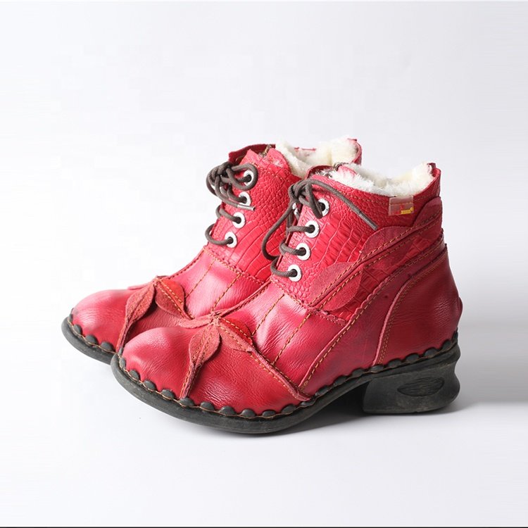 Wholesale Fashion Women's Winter Low-Heeled Non-Slip Comfortable Ankle Boots Made Of Genuine Leather Plus Size Boots