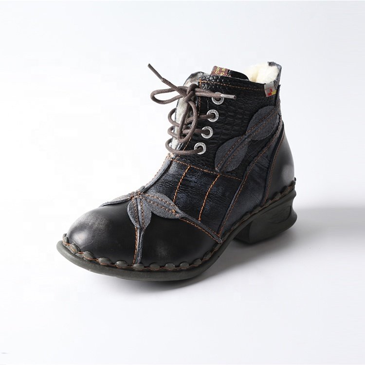 Wholesale Fashion Women's Winter Low-Heeled Non-Slip Comfortable Ankle Boots Made Of Genuine Leather Plus Size Boots
