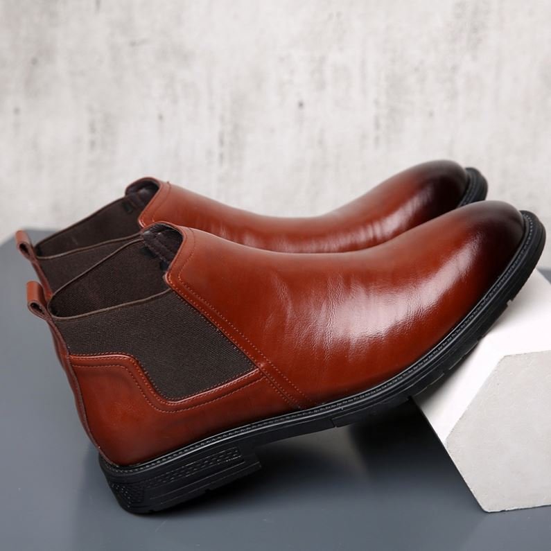 Brown Chelsea Boots Vietnam Synthetic Mesh Lining Or Fur Ling To Choice Mid-tube Chelsea Leather Boots