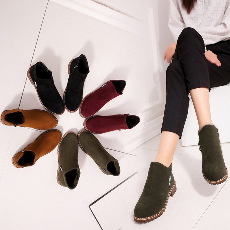 Wholesale New Styles Ladies Fashion Comfortable Short Boots Women Suede Leather Low Heel Ankle Boots with Side Zipper