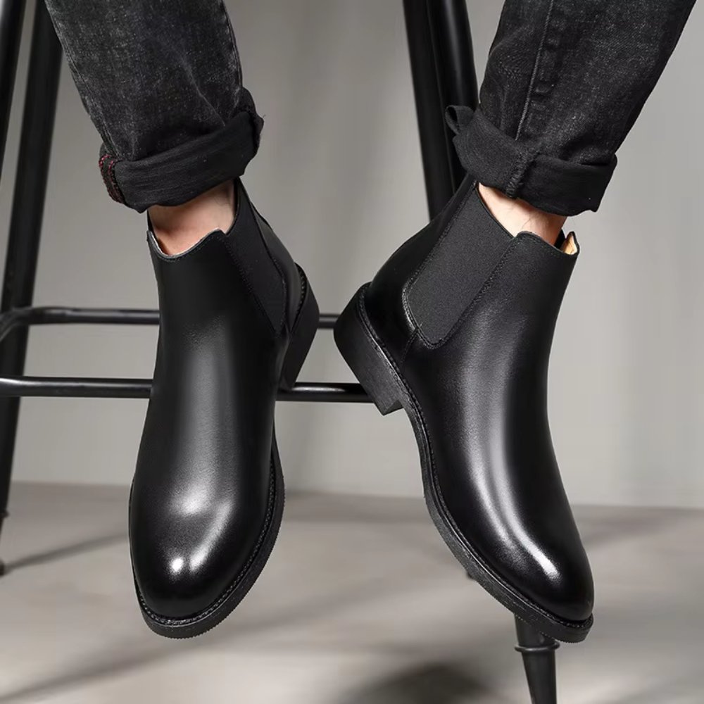 Spring Winter Elegant Boots Genuine Leather Men's Shoes Slip On Formal Boots