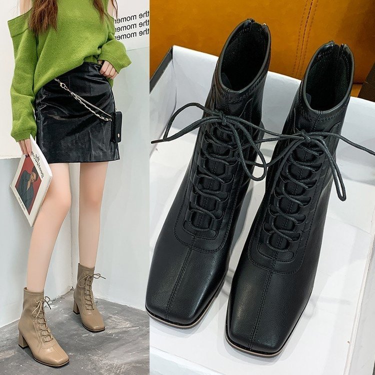 Fashion Winter Cross Strap Women Ankle Boots High Heel Shoes Woman Zipper Office Lady Street Footwear