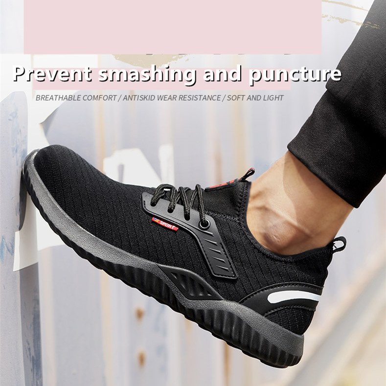 Hot Selling Industrial Protective Breathable Work Boot Casual Trainers Steel Toe Safety Shoes for Men Case Black Auto Mesh