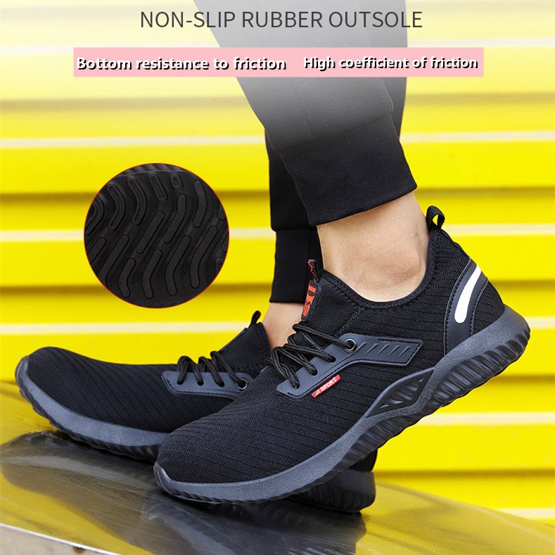 Hot Selling Industrial Protective Breathable Work Boot Casual Trainers Steel Toe Safety Shoes for Men Case Black Auto Mesh