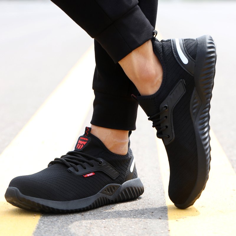 Hot Selling Industrial Protective Breathable Work Boot Casual Trainers Steel Toe Safety Shoes for Men Case Black Auto Mesh