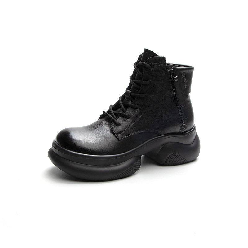 Promotional Winter Snow Short Boots Soft Leather Thick Soles Leather Shoes With Double Zip Lace-Up For Women