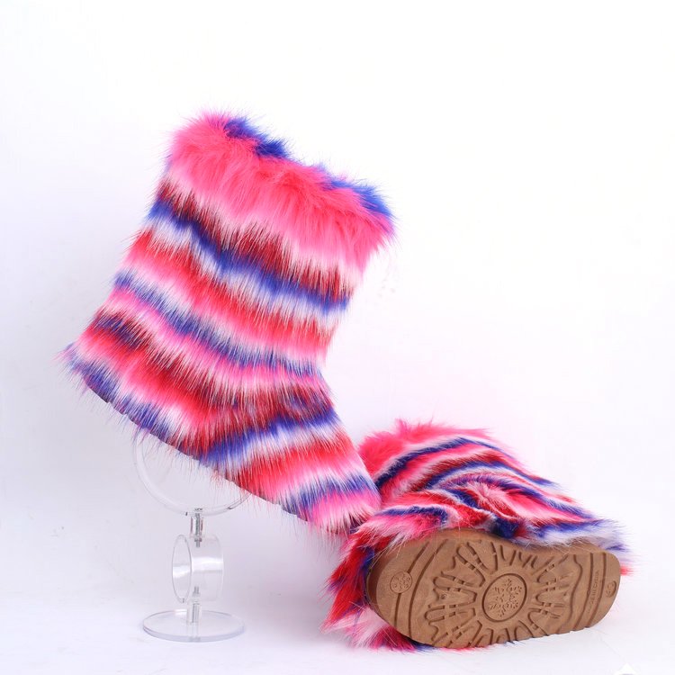 Real Raccoon Fur Boots Winter Warm Fuzzy Snow Boot Fashion Full Fox Fur Big Furry Fur Boot Womens Shoes Vendor