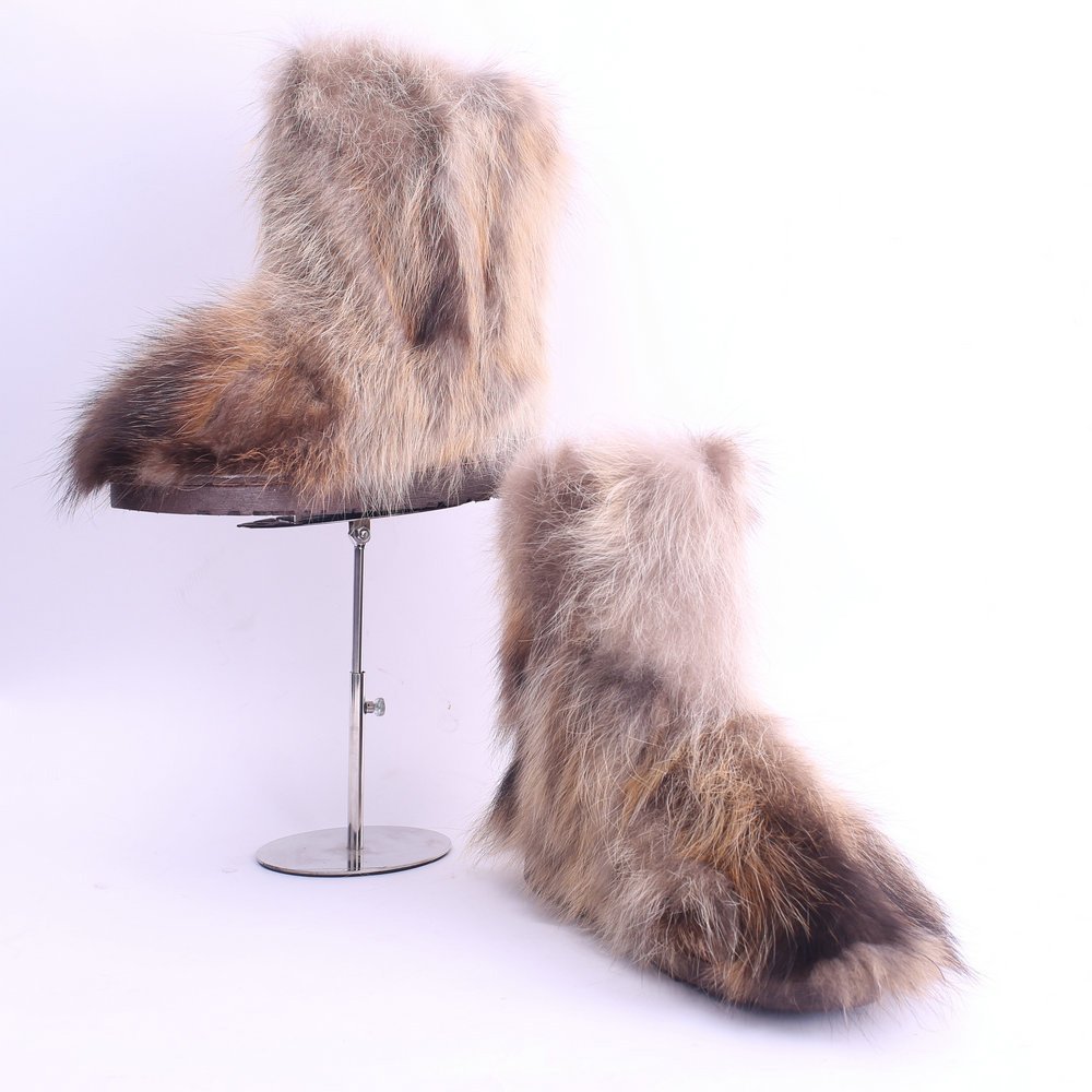 Real Raccoon Fur Boots Winter Warm Fuzzy Snow Boot Fashion Full Fox Fur Big Furry Fur Boot Womens Shoes Vendor