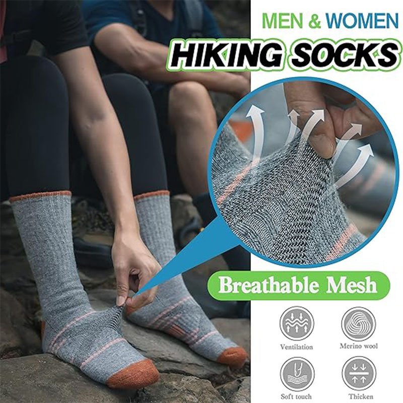 Padded Seamless Toe Merino Wool Outdoor Hiking Work Socks Women Men