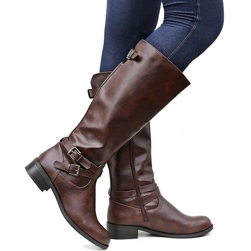 Waterproof luxury fashion black brown winter women's boots Designer P Low heel u leather low heel women's long knee high boots