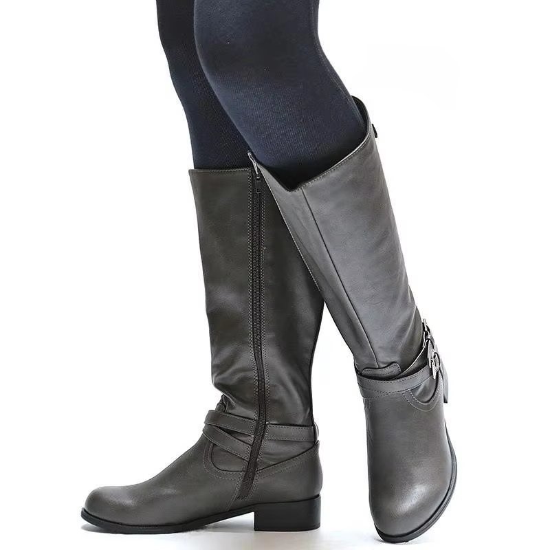Waterproof luxury fashion black brown winter women's boots Designer P Low heel u leather low heel women's long knee high boots