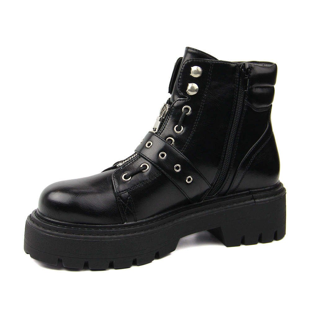Winter thickening Leather boots women's high-heeled autumn and winter new boots thick bottom short tube women's boots