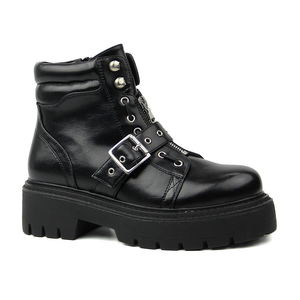 Winter thickening Leather boots women's high-heeled autumn and winter new boots thick bottom short tube women's boots