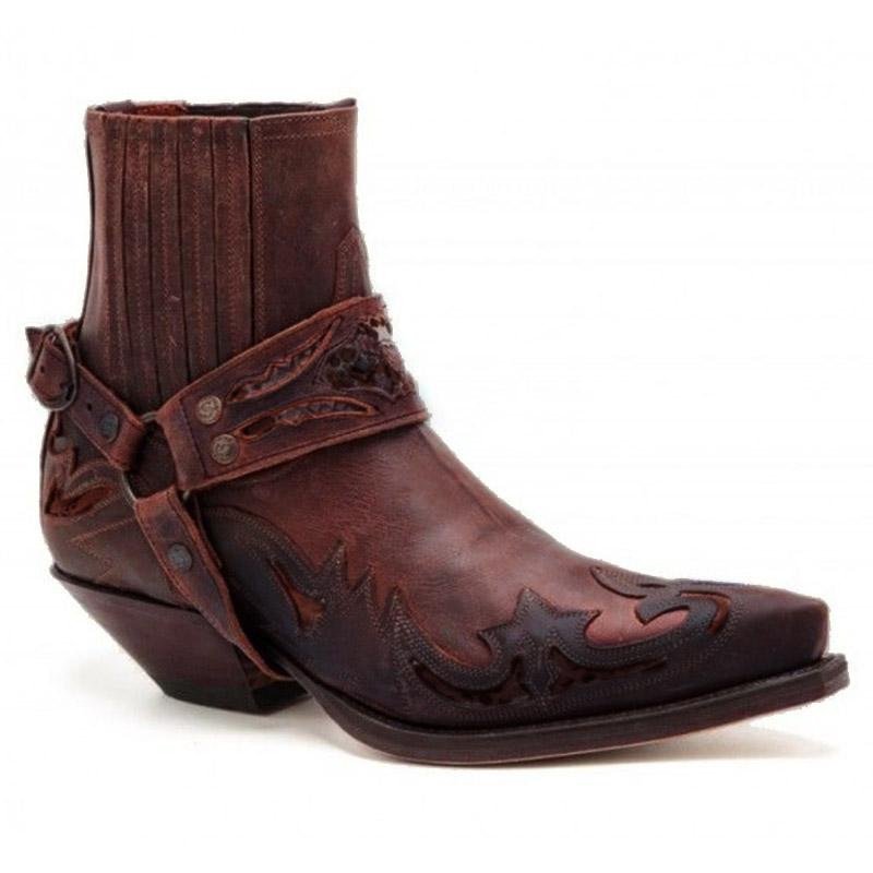 PDEP Fashion Low Heel Pointed Burnt Flower Strap Men's Knight Boots Chelsea cowboy house riding boots for men