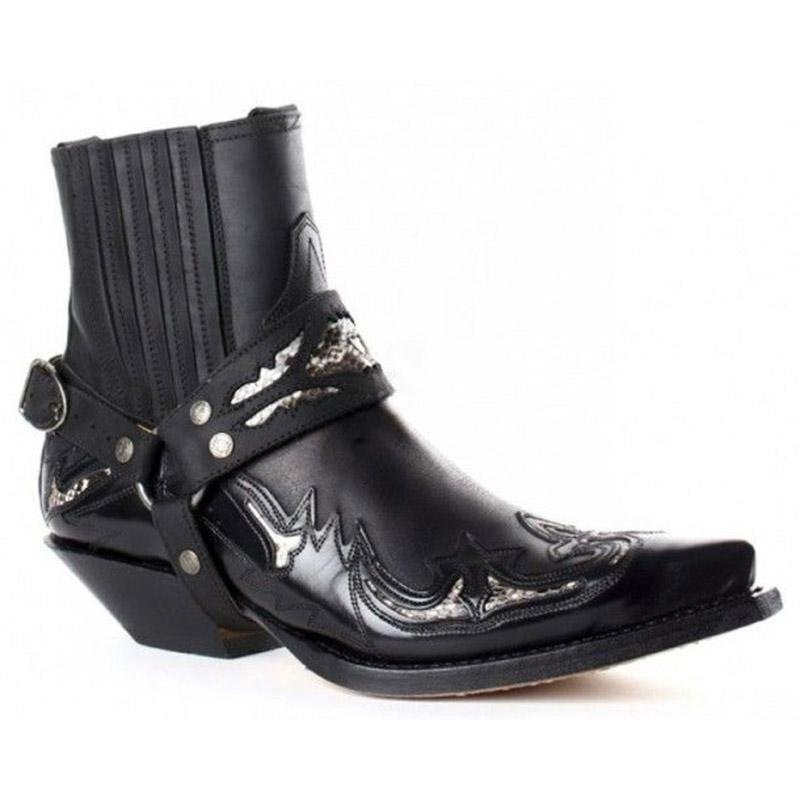 PDEP Fashion Low Heel Pointed Burnt Flower Strap Men's Knight Boots Chelsea cowboy house riding boots for men