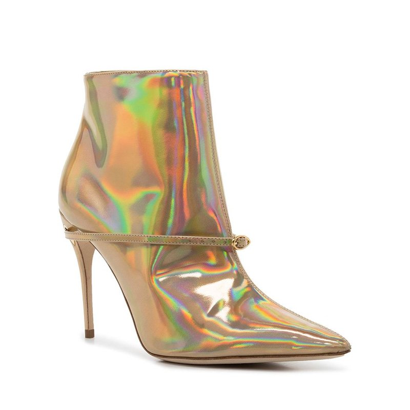 2024 Custom Logo Sexy Ladies High Heel Boots PU Insole Thin Laser Leather Pointed Toe Ankle Boots for Women's Winter Party