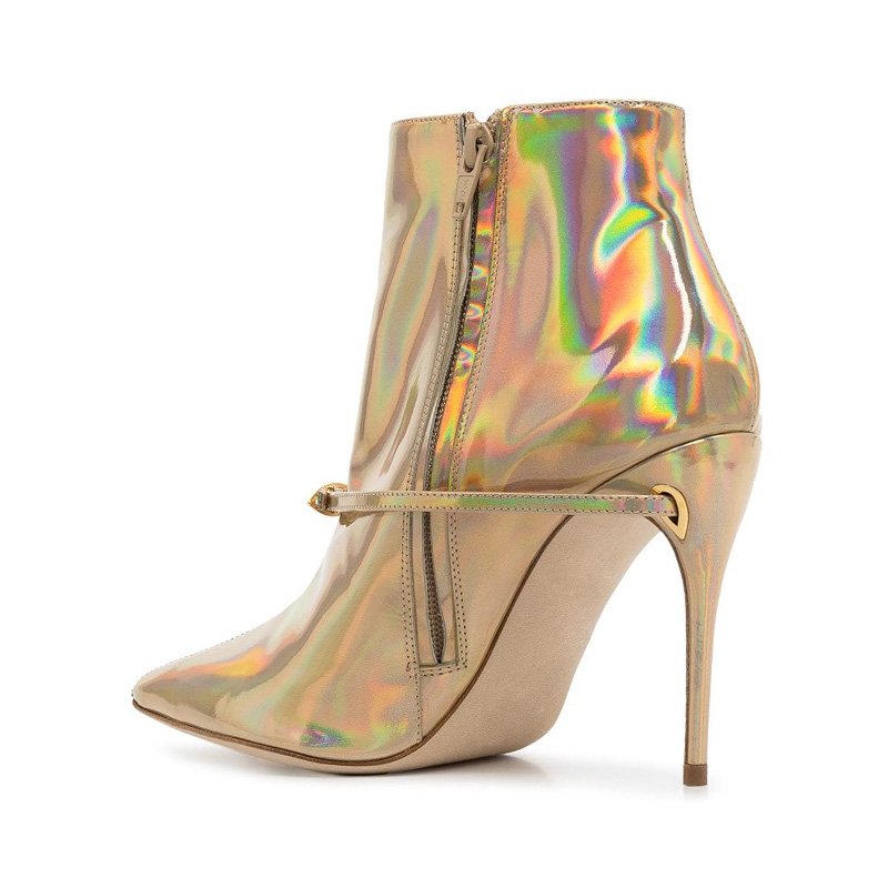 2024 Custom Logo Sexy Ladies High Heel Boots PU Insole Thin Laser Leather Pointed Toe Ankle Boots for Women's Winter Party
