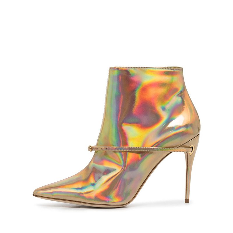 2024 Custom Logo Sexy Ladies High Heel Boots PU Insole Thin Laser Leather Pointed Toe Ankle Boots for Women's Winter Party