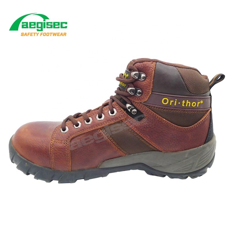 AEGISEC genuine leather sports safety shoes oil slip resistant rubber sole steel toe work boots