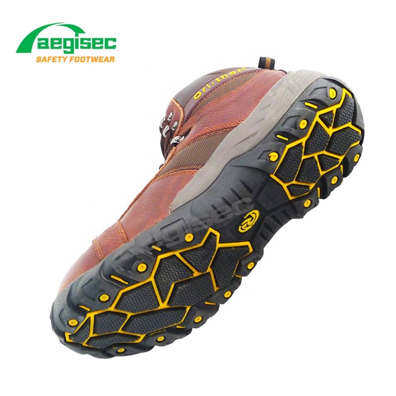 AEGISEC genuine leather sports safety shoes oil slip resistant rubber sole steel toe work boots