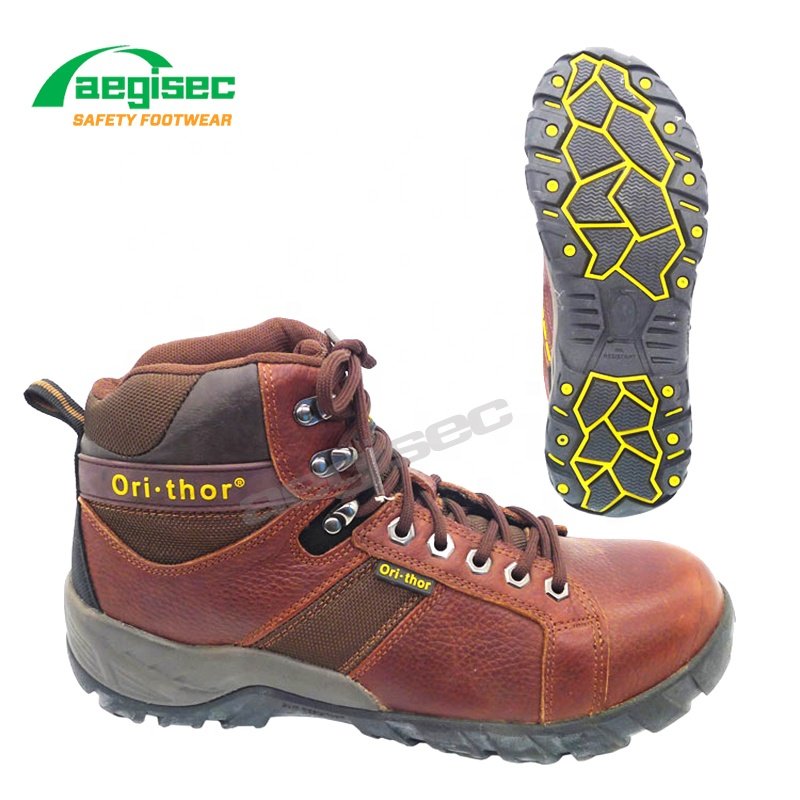 AEGISEC genuine leather sports safety shoes oil slip resistant rubber sole steel toe work boots