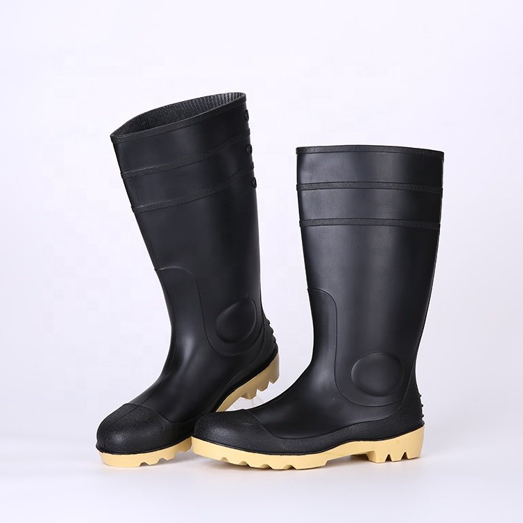 CE verified oil acid alkali resistant water proof non slip anti puncture cheap safety pvc rain boots with steel toes