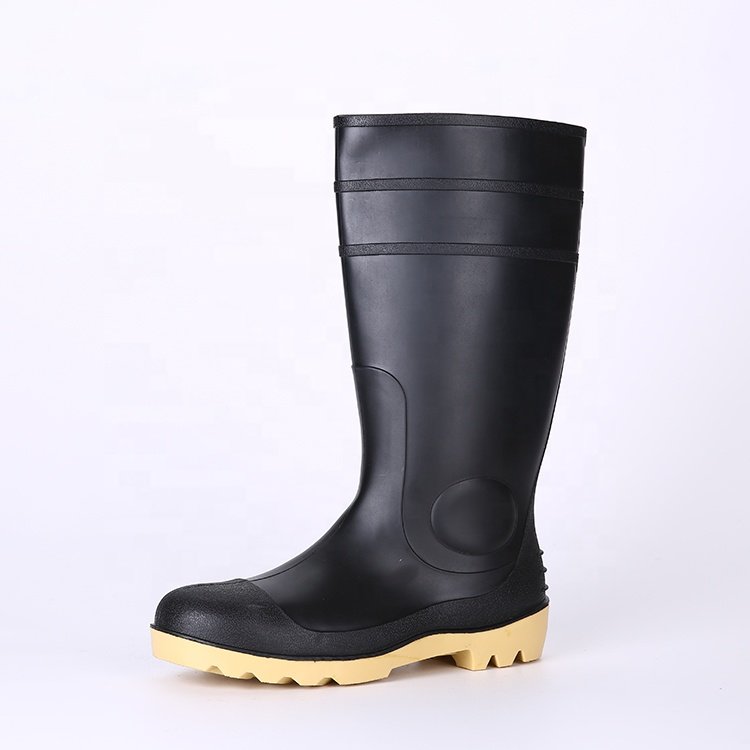CE verified oil acid alkali resistant water proof non slip anti puncture cheap safety pvc rain boots with steel toes