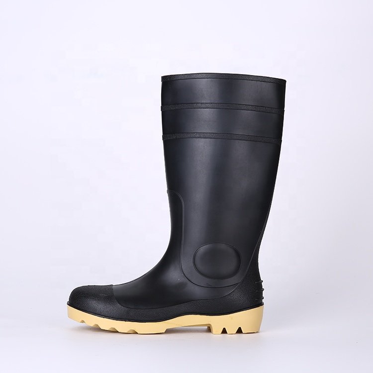 CE verified oil acid alkali resistant water proof non slip anti puncture cheap safety pvc rain boots with steel toes