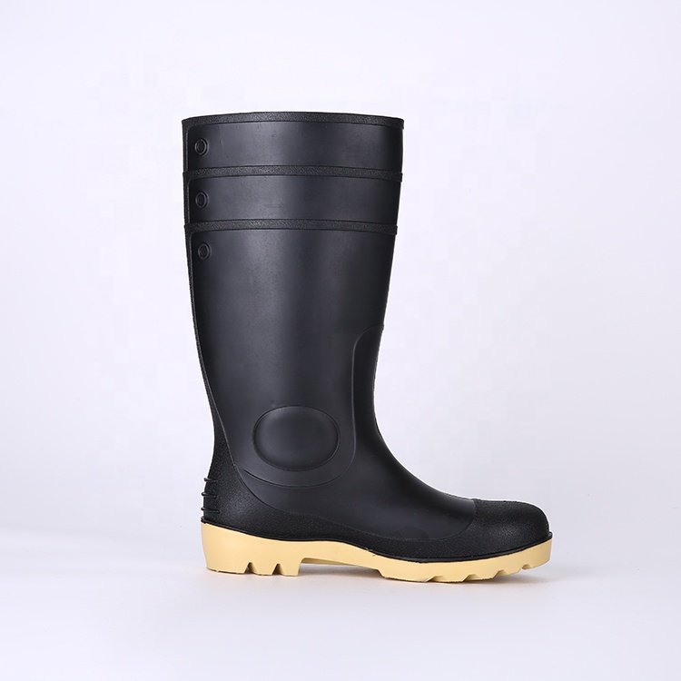 CE verified oil acid alkali resistant water proof non slip anti puncture cheap safety pvc rain boots with steel toes