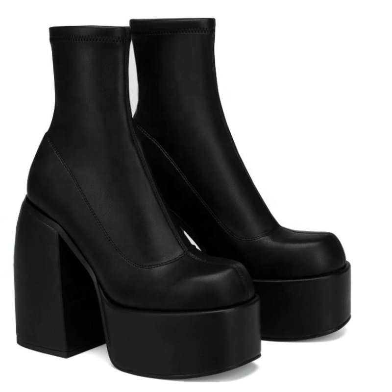 Hot Selling Women'S Fashion Pu Boot Shoes Chunky Platform Heel & Zipper Thigh High Boot For Casual