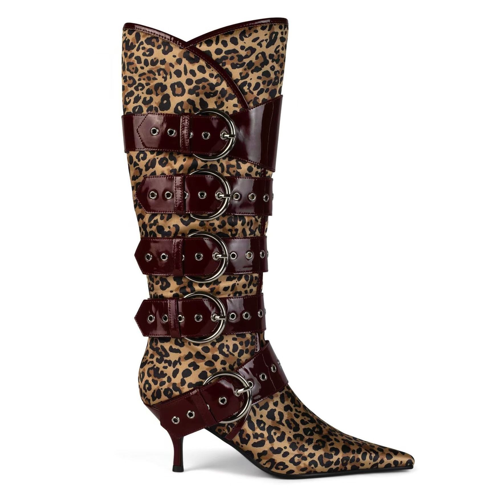 2024 Women Brand Boots LOW HEELS Super Pointed toe Belt Buckle Heeled Knee High Winter Fashion Boots
