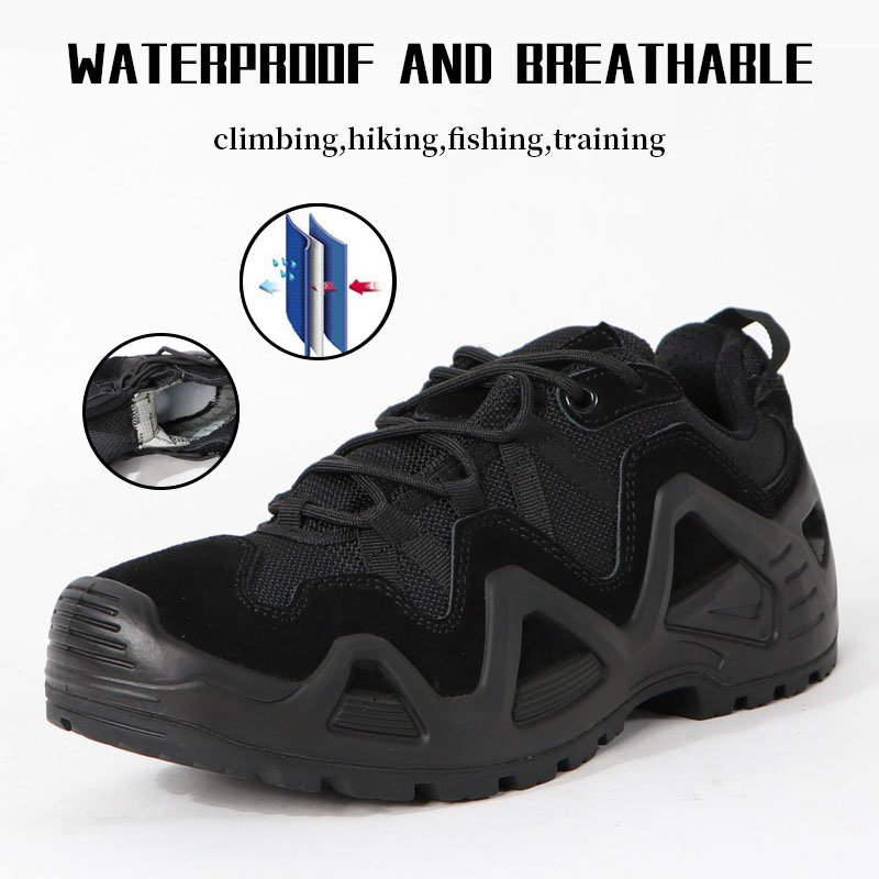 OBSHORSE Boots Camo Outdoor hiking Leather Cowhide Tactical Boots tactical shoes