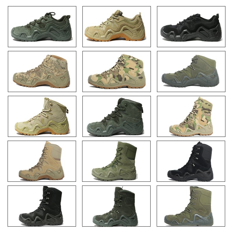 OBSHORSE Boots Camo Outdoor hiking Leather Cowhide Tactical Boots tactical shoes
