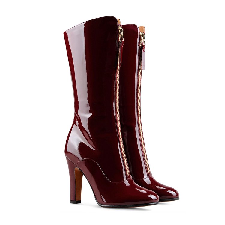 Popular matching fashion apparel hottest design high heel delicate zipper decoration luxurious lady leather boots waterproof