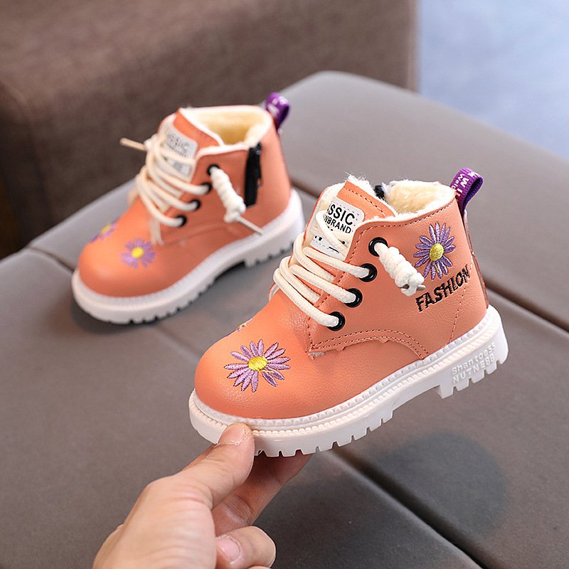 New Fashion Lace Up Winter Kids Snow Boots Flower Girls Boots Warm Thicken Cotton Outdoor Non-slip Casual Children's Shoes