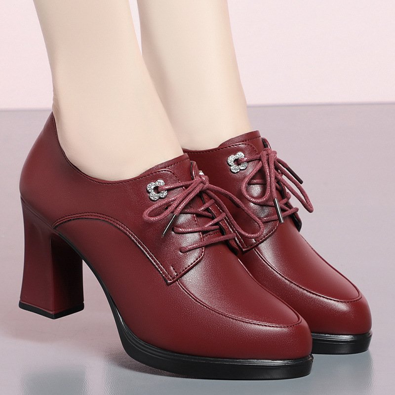 short boot woman ankle boots Lace-up Ladies high heel feman shoes vintage female thick square heel boots