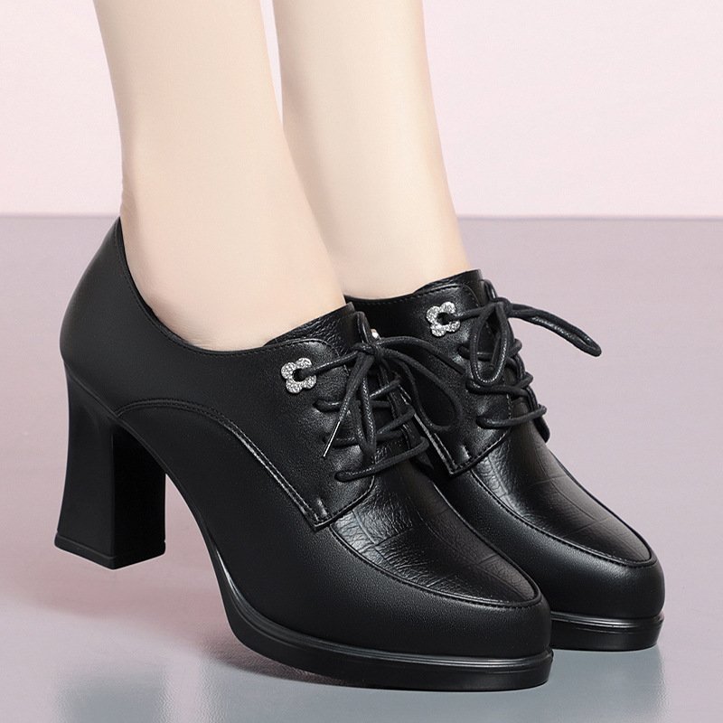 short boot woman ankle boots Lace-up Ladies high heel feman shoes vintage female thick square heel boots