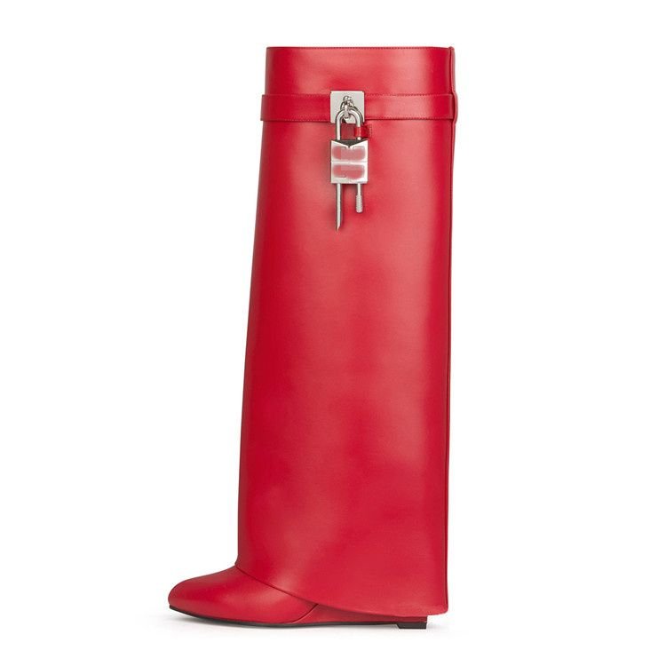 Classical Shark Lock Pants Boots For Women Winter Solid Color Knee High Heel Boats Big Size Shoes