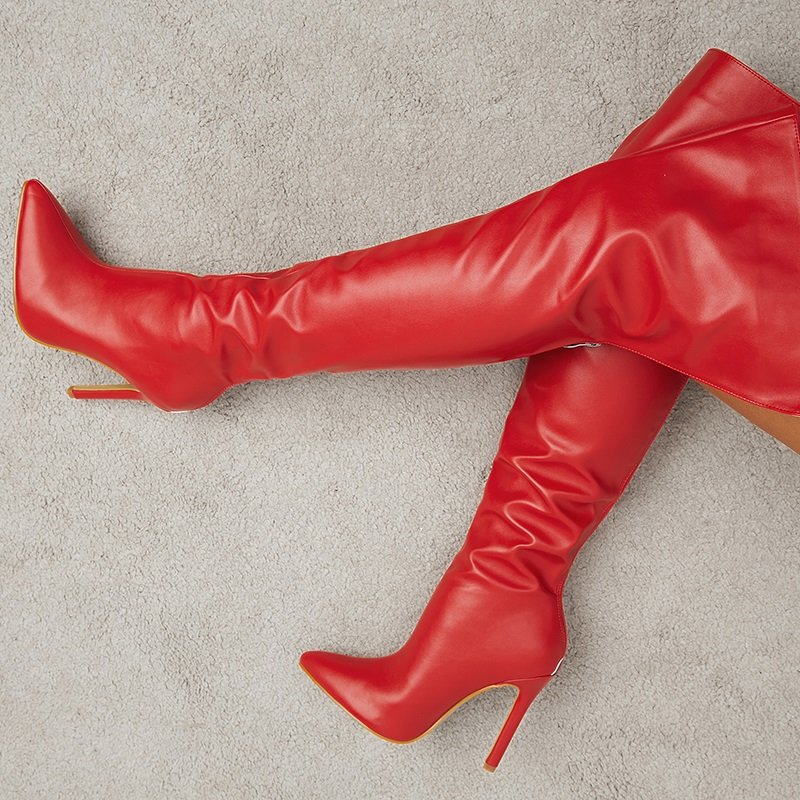 European and American show shows show the same pointed thin heel knee high boots, 2025 winter new rear zipper