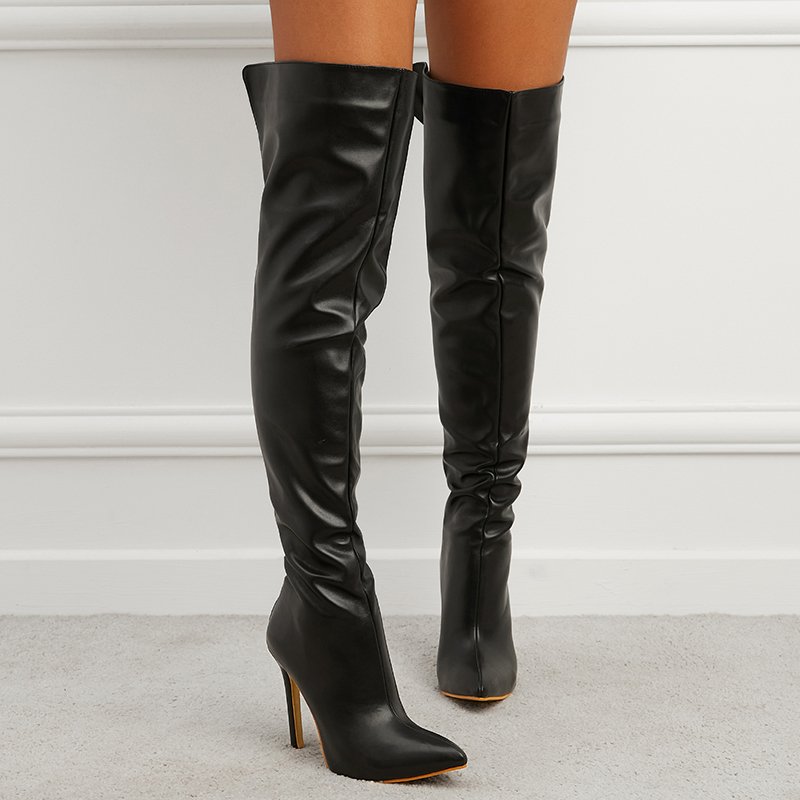 European and American show shows show the same pointed thin heel knee high boots, 2025 winter new rear zipper
